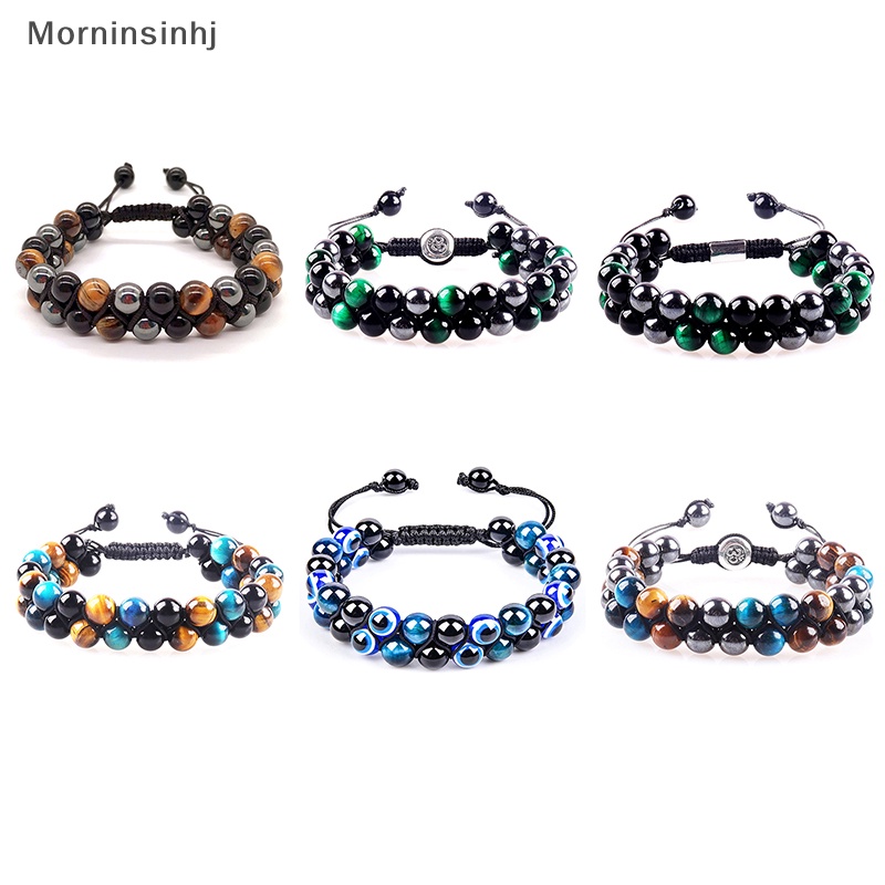 Mornin Double Layers Tiger Eye Agate Bracelet Braided Adjustable Black Magnet Yoga Beads Bracelet Untuk Pria Hadiah Perhiasan Kreatif id