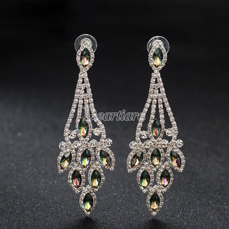 Fashion Pengantin Multicolor Anting Dengan Air Berlian Desain Daun Anting Pesta Bridesmaid Berlian Anting