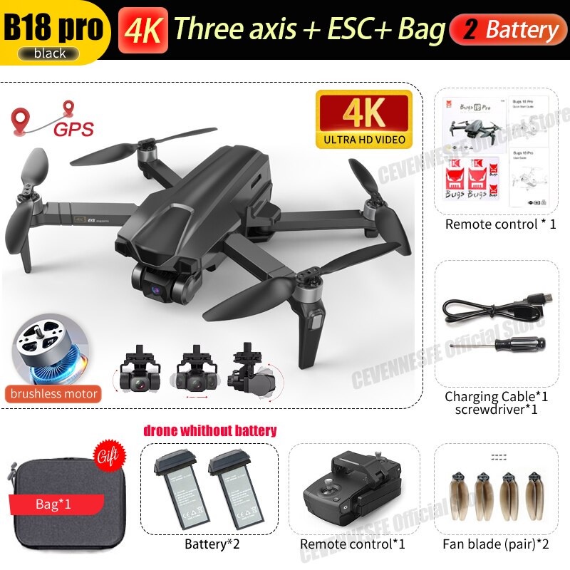 AKN88 - BUGS B18 PRO GPS Drone 3 Axis Gimbal EIS 4K Camera 5G - 2 Baterai