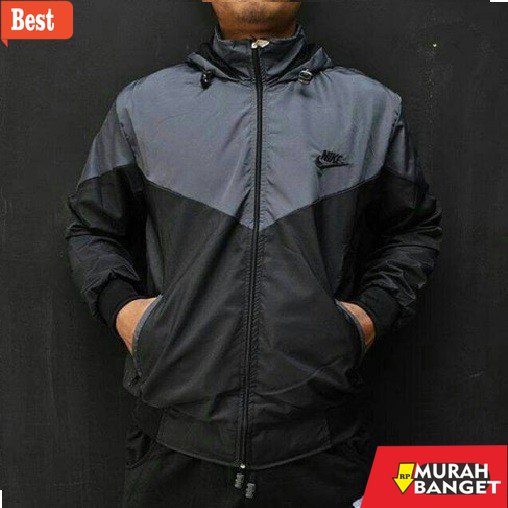 Jaket parasut pria terbaru- Jaket Parasut Olahraga Nike Kombinasi Abu Tua Hitam