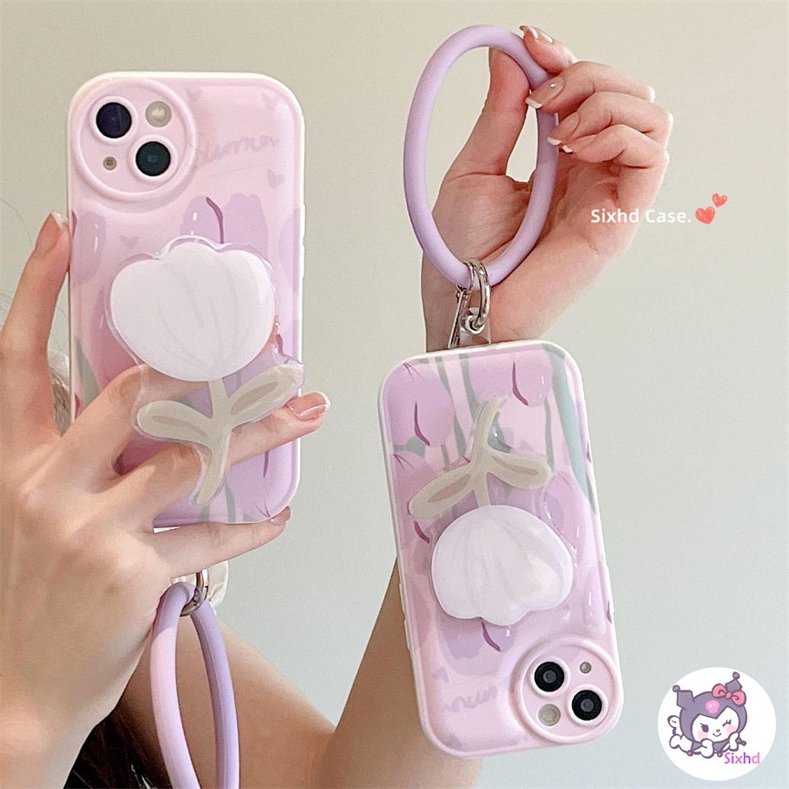 Redmi 12C 10C 10A 9T 9C Note12 11s 11 10 9 8Pro10 9A 9 Xiaomi 12Lite 11Lite 11T 10T Poco M3 M4 F3 X4 X3Pro NFC Ins Gentle Purple Tulip Phone Case +Ring +Bracket Soft Cover