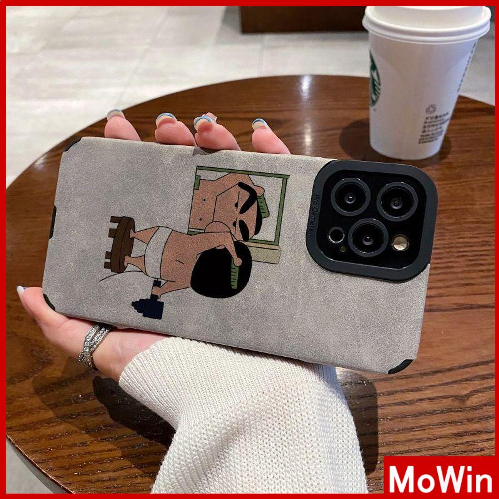 Case iPhone 14 Pro Max iPhone Case Kulit Abu-abu Murid Patch Suede Tahan Guncangan Kamera Karakter Kartun Lucu Kompatibel dengan iPhone 13 Pro Max 12 Pro Max 11 Xr Xs Max 7Plus 8Plus