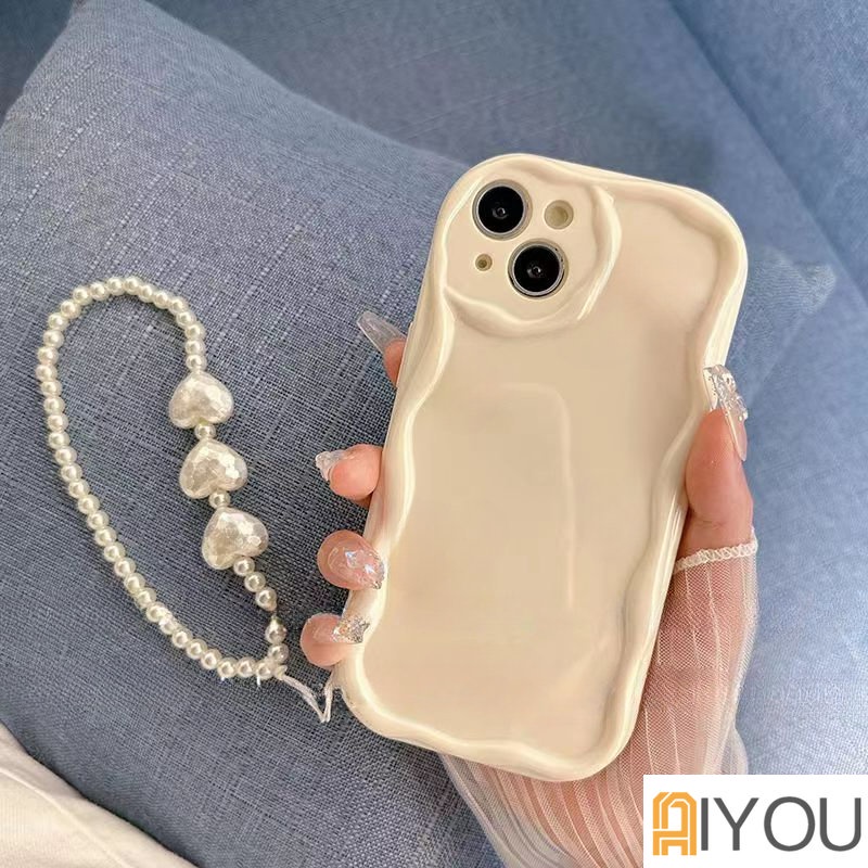 IPHONE Korea Lucu Mutiara Hati Kupu-Kupu Gelang Transparan Ponsel Case Untuk Iphone14 13 12 11 Pro XS Max X XR 78 Plus SE3 Shockproof Lanyard Soft Cover