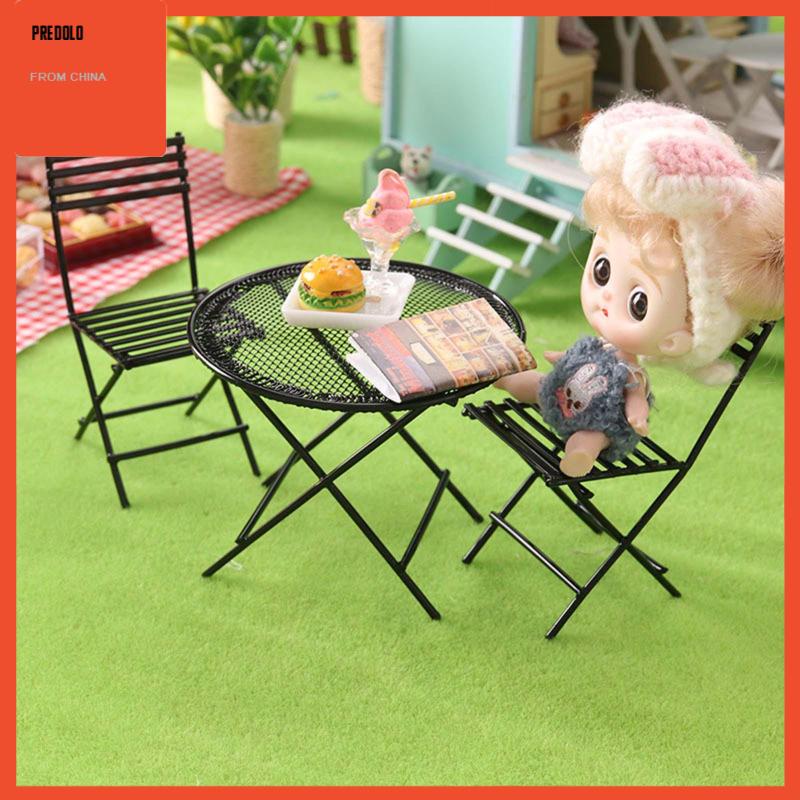 [Predolo] Set Meja &amp; Kursi Miniatur Rumah Boneka Metal Skala1:12 Coffee/Tea Furniture