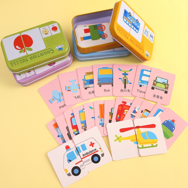 32kartu /Box Puzzle Kognitif Anak/Mainan Bayi Huruf Angka/Buku Belajar Kata Inggris/Bahan Montessori/Buah Hewan Anak Kartu Edukasi Dini/Hadiah Ulang Tahun