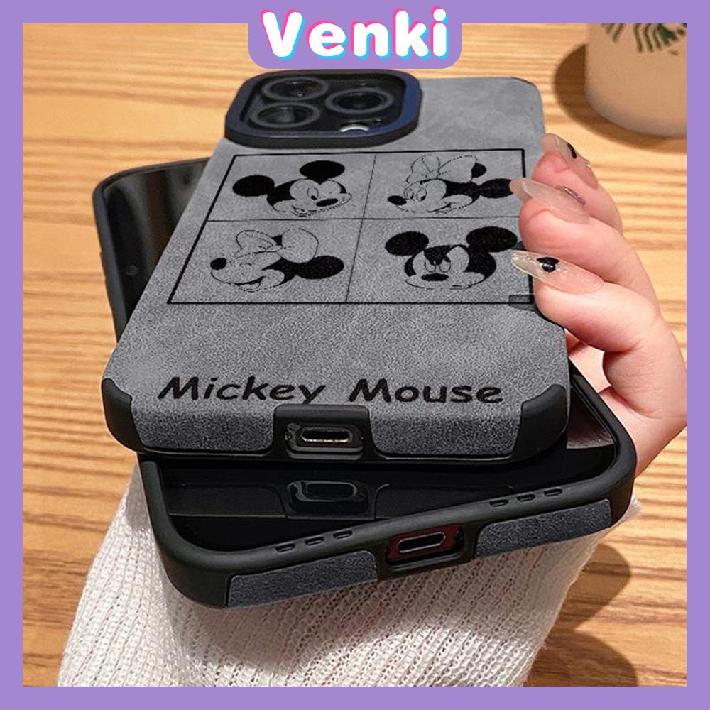 VENKI - Untuk iPhone 11 Case Leather Pupil Suede Case Soft Shockproof Phone Case Camera Simple Cute Cartoon Mouse Kompatibel dengan iPhone 14 13 Pro max 12 Pro max xr xs 7Plus 8Plus