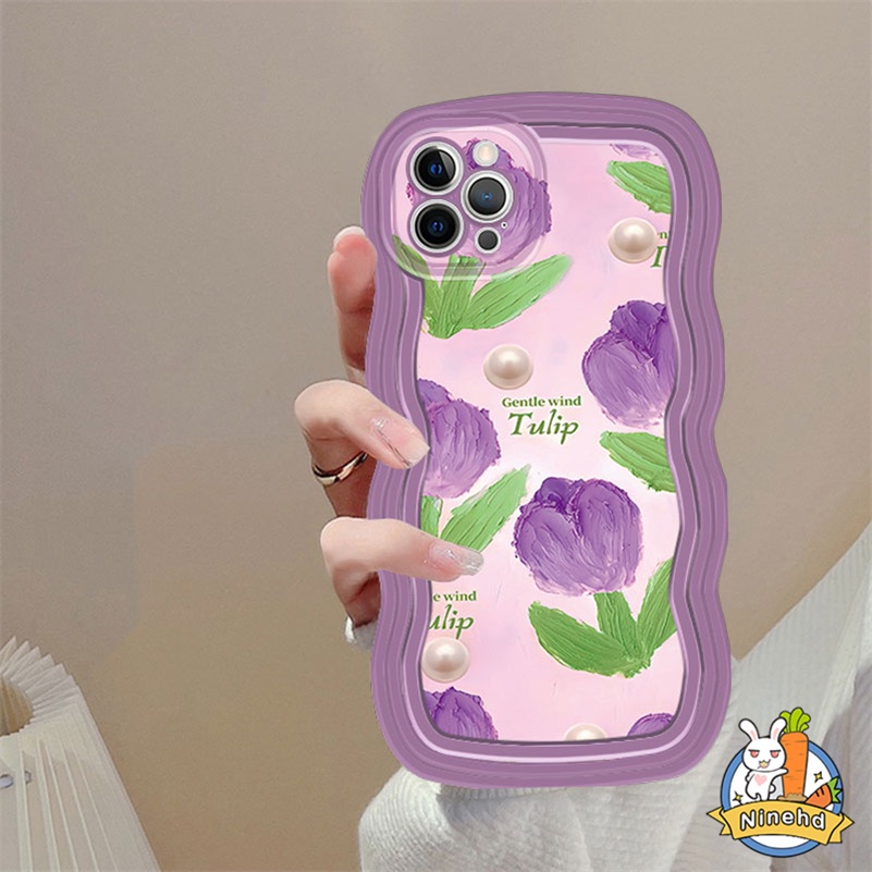 IPHONE Casing Ponsel Lukisan Minyak Bunga Ungu Kompatibel Untuk Iphone14 13 12 11 Pro Max X Xr Xs Max 87 6 6s Plus SE 2020mper Penuh Shockproof Tepi Bergelombang Soft Case Cover Pelindung