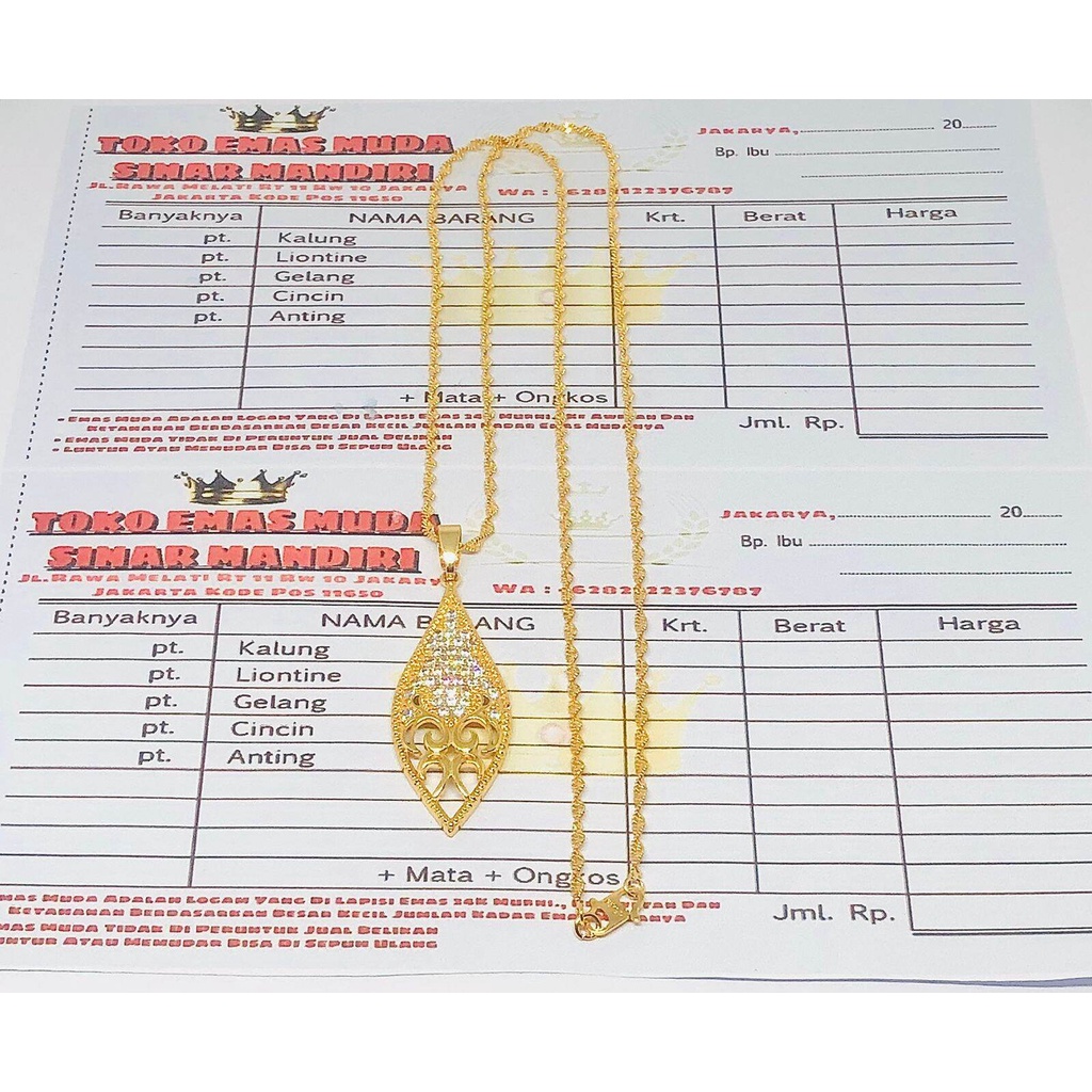 (Limited Edition) Kalung Emas Murni 8,5Gram Kalung Emas Melintir Set Liontin Dubai Permata K:0.77 8,