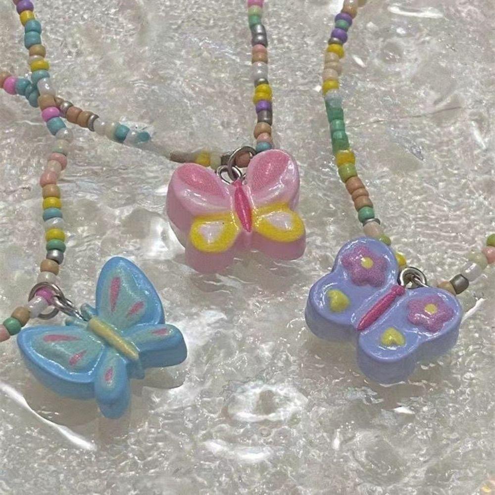 Needway Manik-Manik Kalung Pesta Harajuku Pink Ungu Dopamin Akrilik Y2K Choker Untuk Wanita