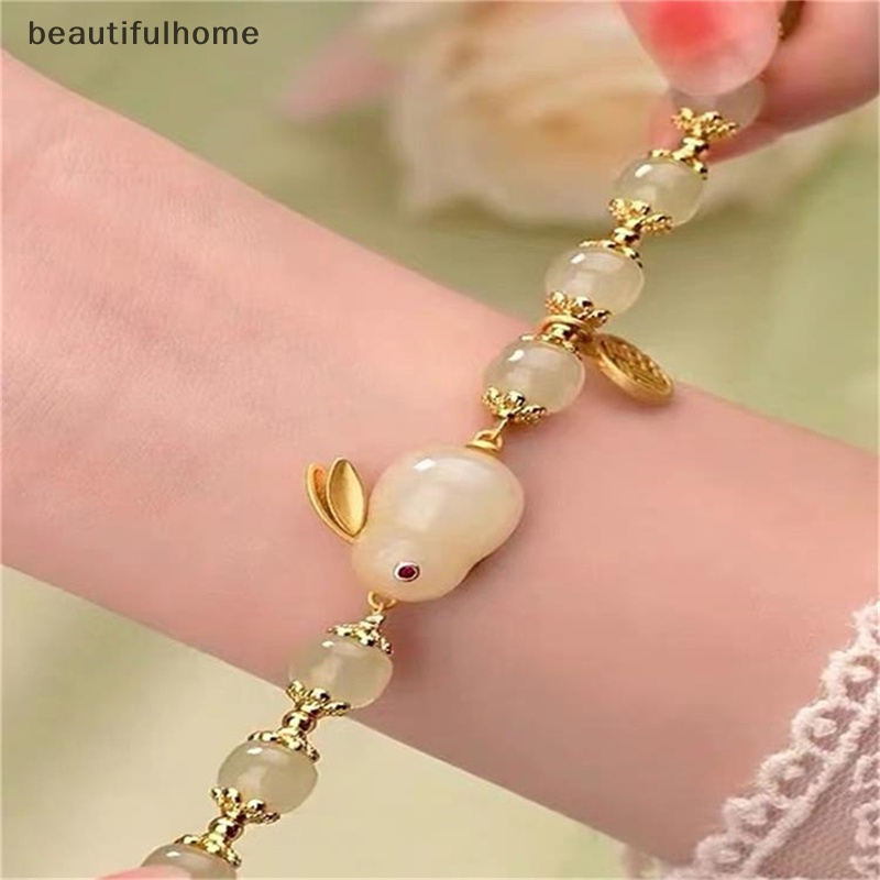 {beautifulhome} Berkah Pasangan Beruntung Kaca Persahabatan Kelinci Gelang fashion Manik Batu Alam Untuk Hadiah Perhiasan Wanita.