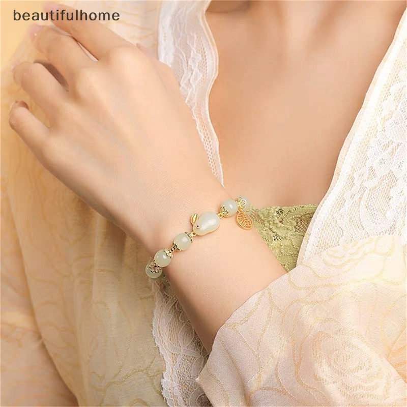 {beautifulhome} Berkah Pasangan Beruntung Kaca Persahabatan Kelinci Gelang fashion Manik Batu Alam Untuk Hadiah Perhiasan Wanita.