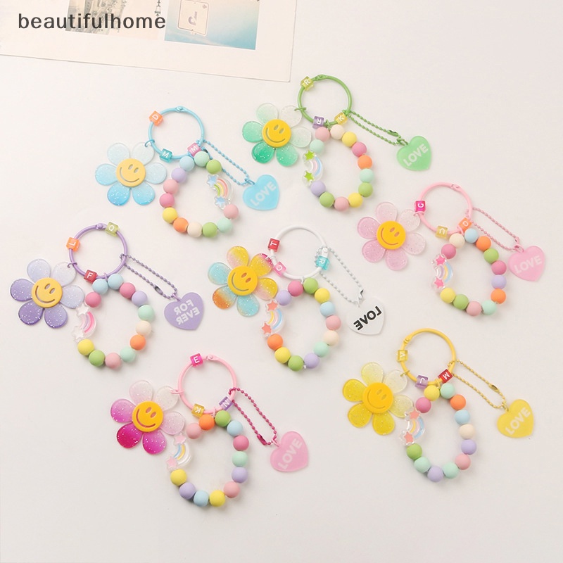 {Cantikrumah} Pendnat Bunga Matahari Lucu Gantungan Kunci Untuk Wanita Gaya Korea Tas Gantungan Kunci Berwarna Manik-Manik Gelang Keyrings Aksesoris Untuk Earphone.