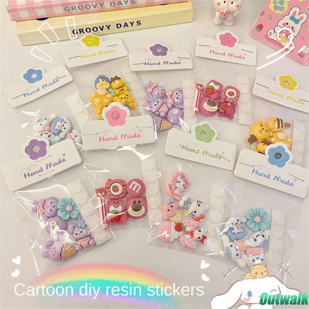 ღ 5pcs Sanrio Kartun 3d Stereo Stiker Gelas Air Ponsel Case Kreatif Diy Handmade Dekoratif Resin Patch Untuk Aksesoris Dekorasi Rumah