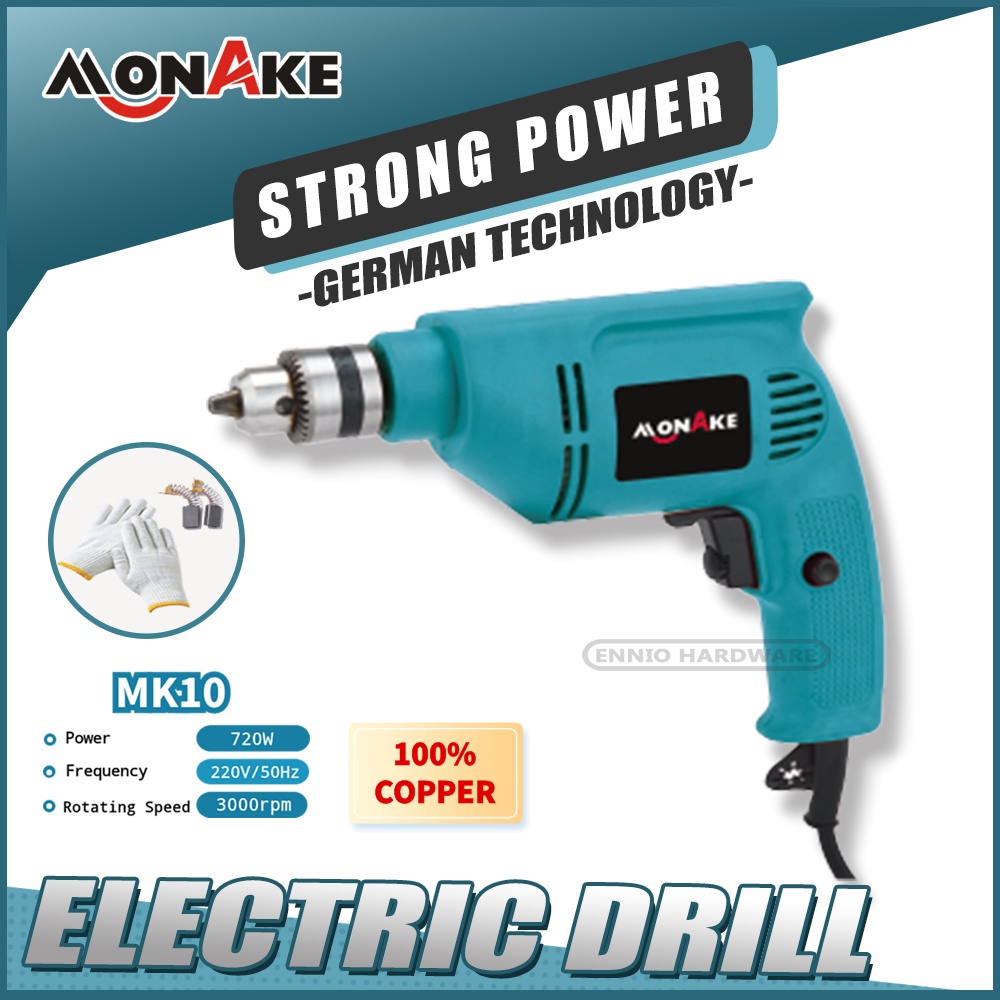 FREE SARUNG TANGAN!! MONAKE Mesin Bor Listrik Impact Drill Electric Drill 10mm Bolak Balik