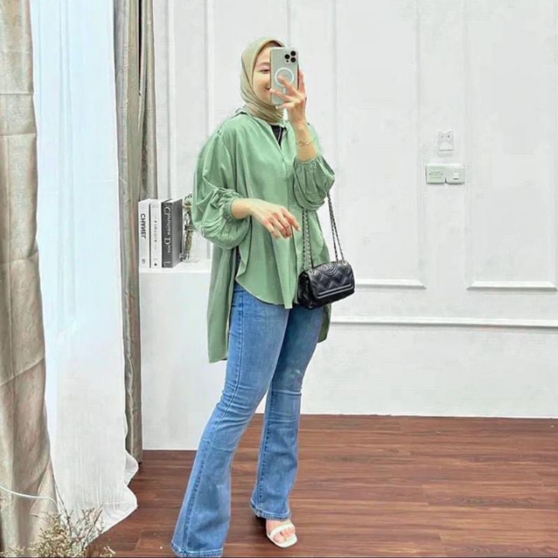 Livia Blouse Wanita Polos Blus Kemeja Outer Lady Crush Premium Baby Crush Korean Style belah depan panjang belakang terbaru kekinian hits ootd olivia muslim