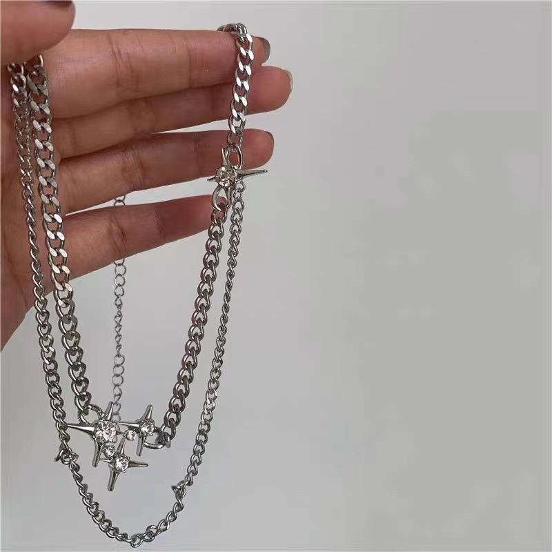 Sederhana High-End Bintang Zirkon Double-Layer Susun Kalung Wanita Gaya Baru Trendi Manis Keren Gadis Panas Wajib-Have Clavi