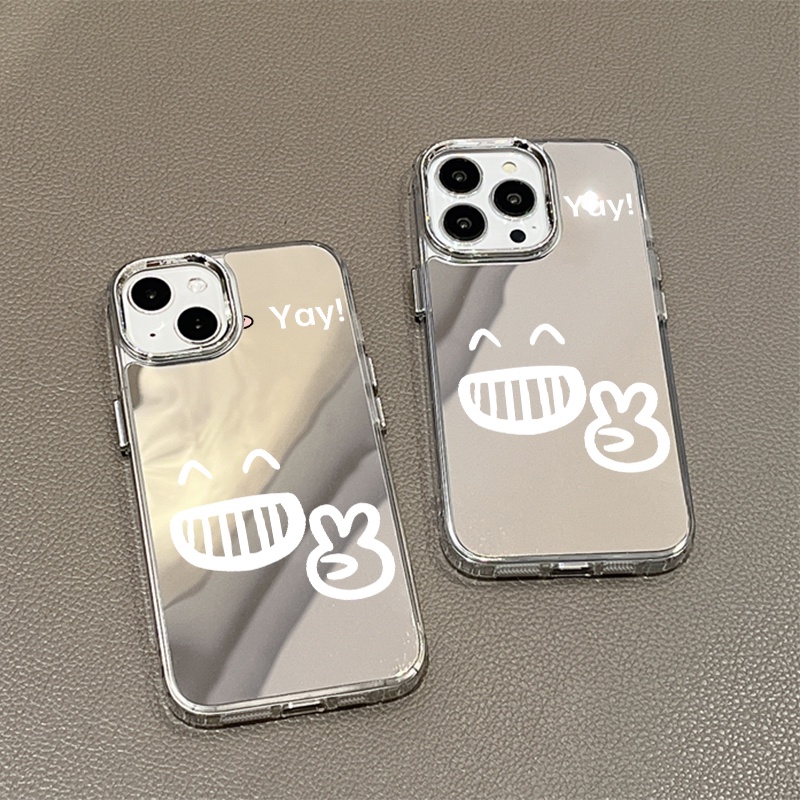 IPHONE Kartun Yay Emoji Mirror Phone Case Kompatibel Untuk Iphone11 12 13 14 12Pro 13Pro 14Pro Pro Max XR X XS Max Electroplating Tombol Perlindungan Mirror Cover