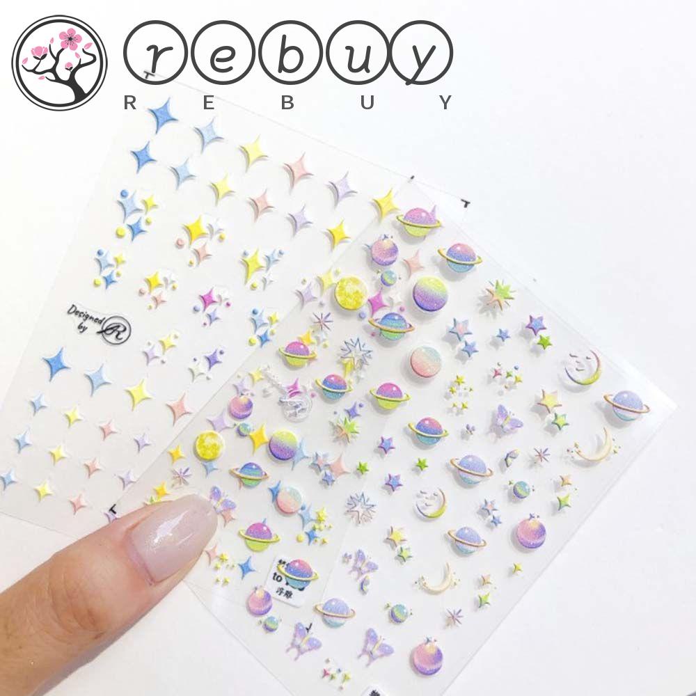Rebuy Nail Art Sticker Warna Jepang 5D Decal Bintang Perekat Bunny Relief DIY Nail Art