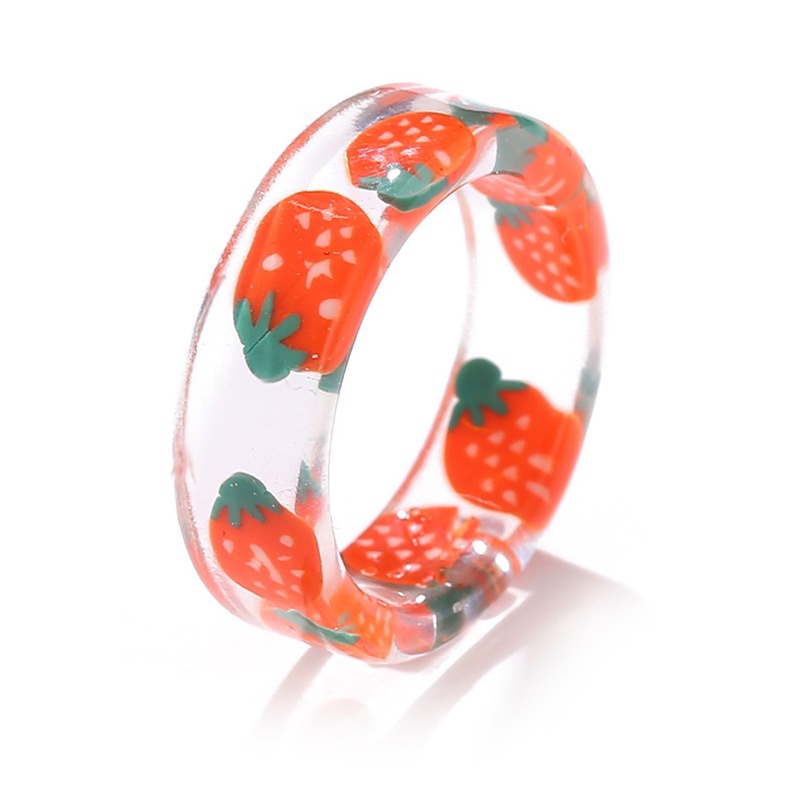 Korea Fashion Buah Segar Transparan Resin Akrilik Cincin Untuk Wanita Gadis Desain Baru Strawberry Lemon Jari Perhiasan Hadiah