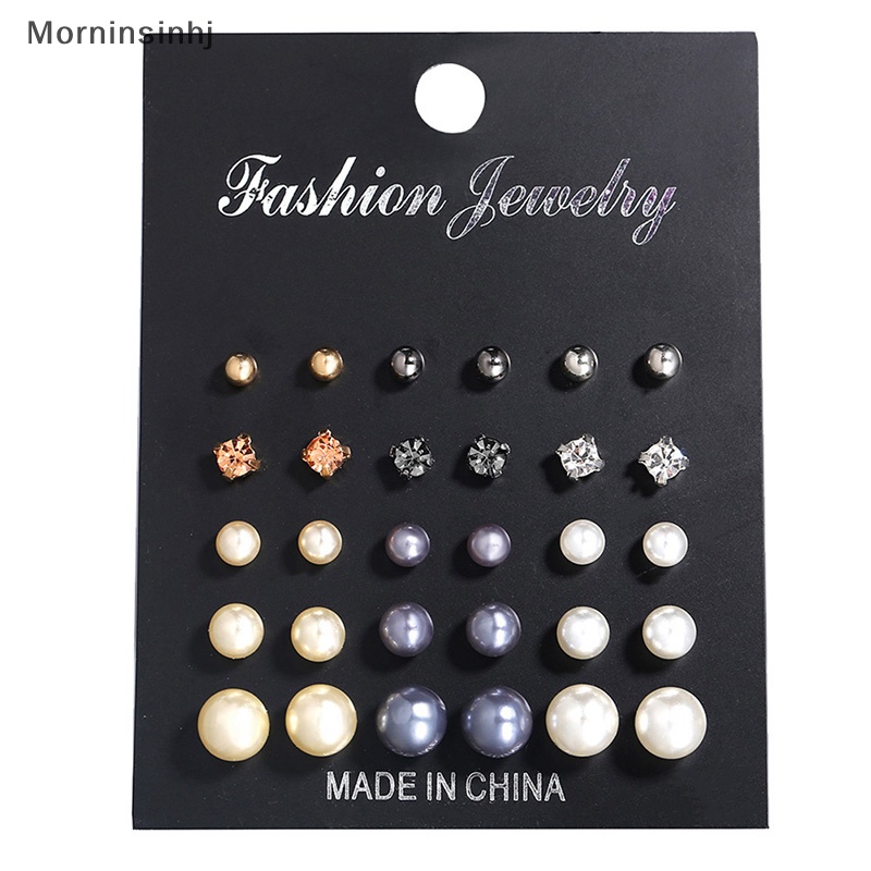 Mornin 15pasang /Set Campuran Mutiara Kristal Ear Studs Earrings Wanita Gadis Perhiasan Hadiah id