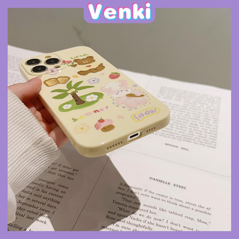 VENKI - Untuk iPhone 11 iPhone Case Cream Glossy Film TPU Soft Shockproof Phase Cover Protection Cute Bear Coco Kompatibel dengan iPhone 14 13 Pro max 12 Pro Max xr xs max 7 8Plus