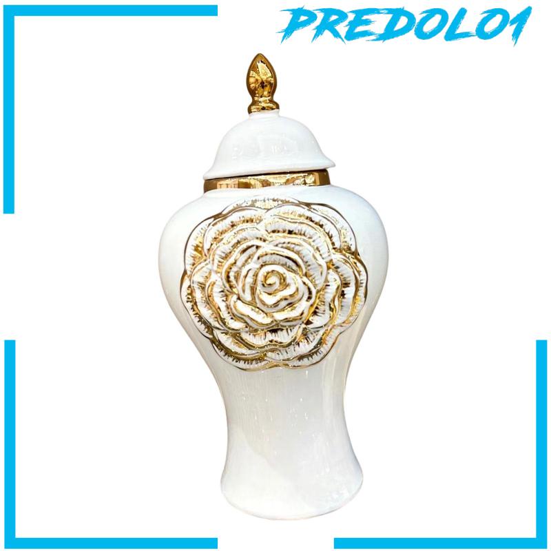 [Predolo1] Vas Keramik Storage Jar with Lid Temple Jar Glazed Home Accent Piece Modern