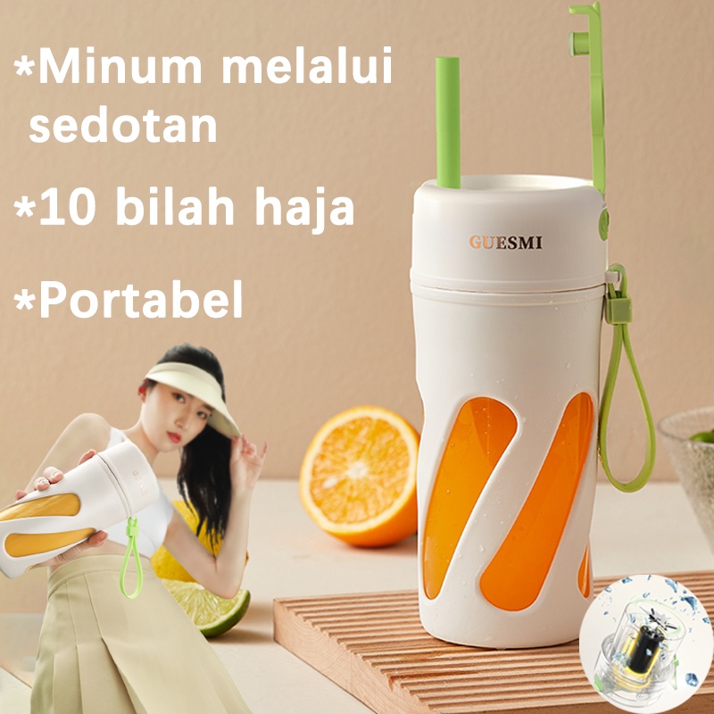 10 Bilah Sedotan Bawaan Juicer Cup Masa Pakai Baterai Satu Minggu Smoothies Blender Juicer Portable 
