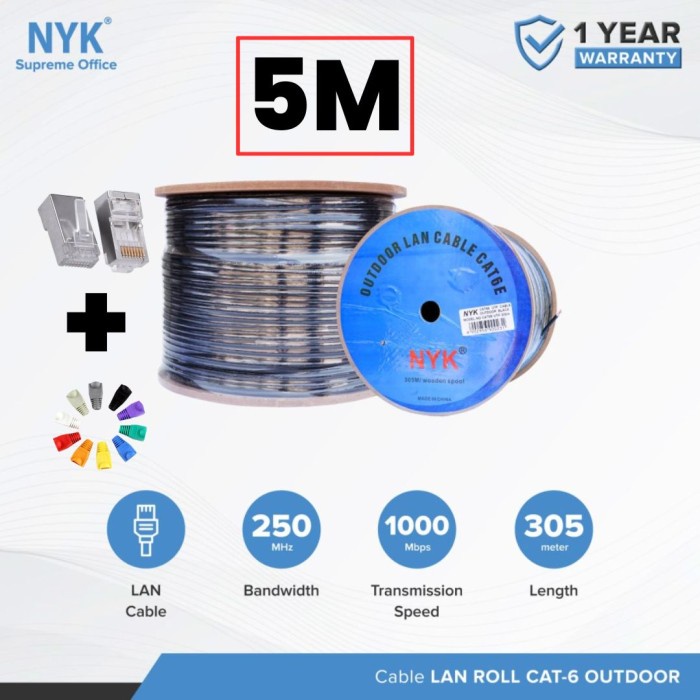 Kabel lan 5 Meter Nyk Outdoor cat 6e utp - Nyk Cable lan rj45 nyk cat6