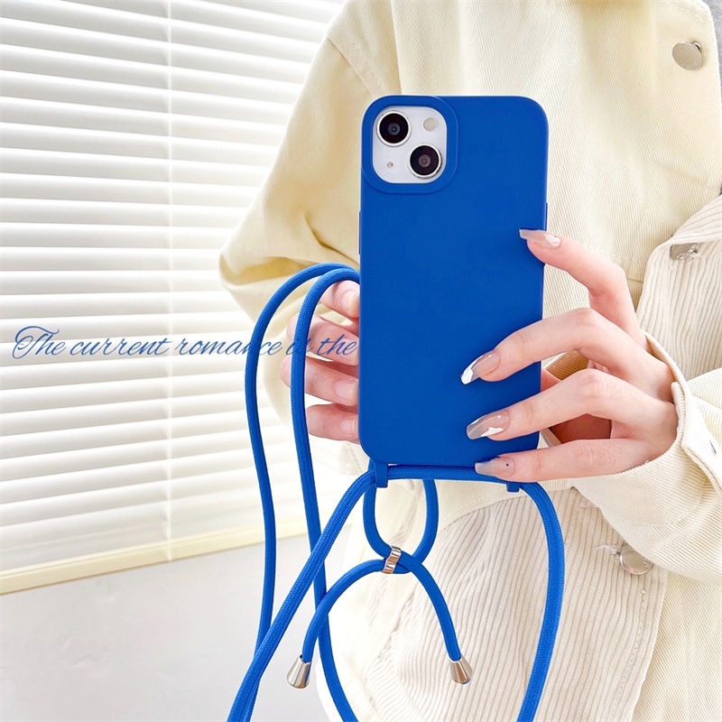 IPHONE Menebal Silikon Anti Rontok Lanyard Cover Cocok Untuk Iphone14 13 12 11 Pro X XS Max XR 78 14 Plus Matte Casing Pelindung Tali Diagonal Soft Case