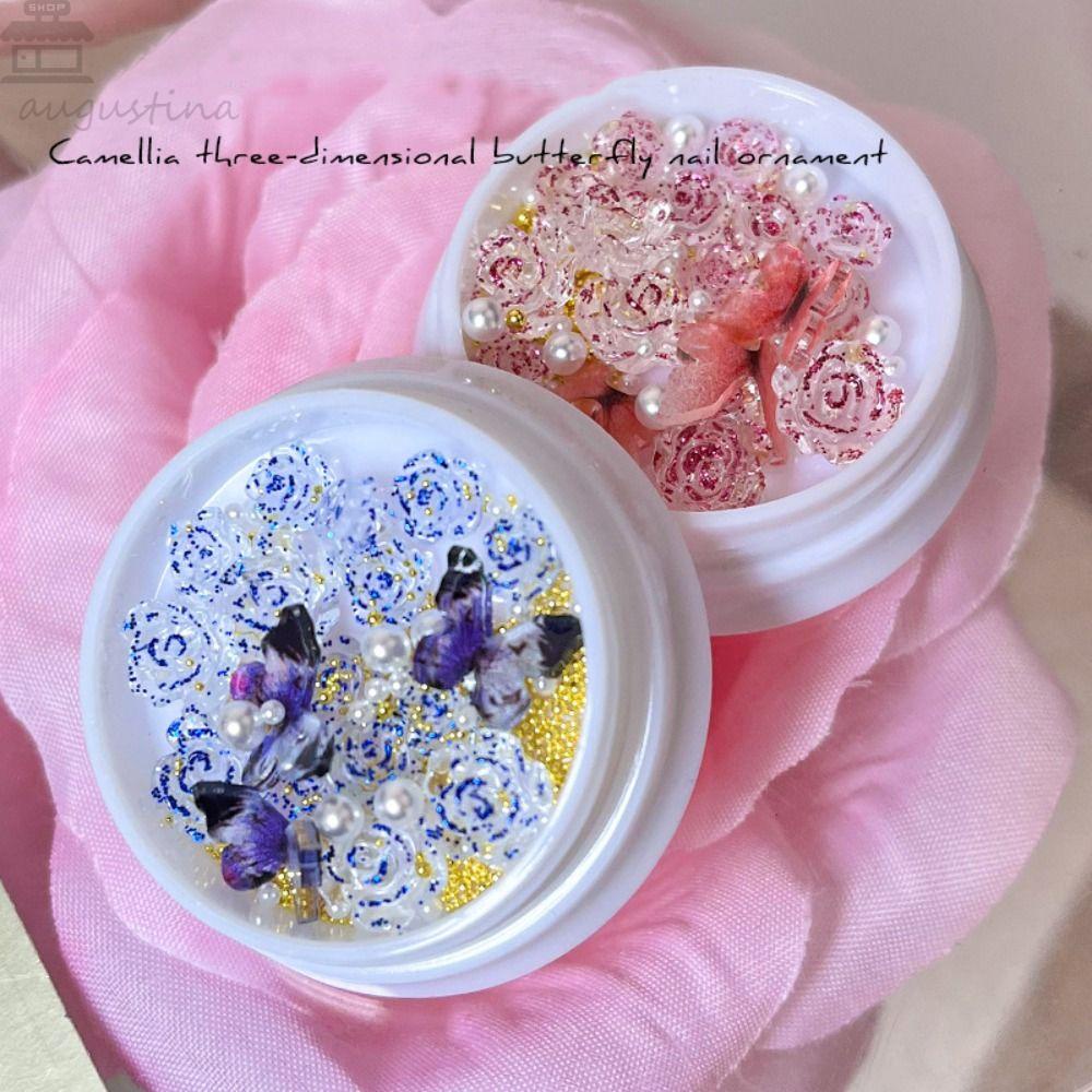 AUGUSTINA Agustinina Aksesoris Kuku Diy Butterfly Resin Steel Ball Nail Art Dekorasi