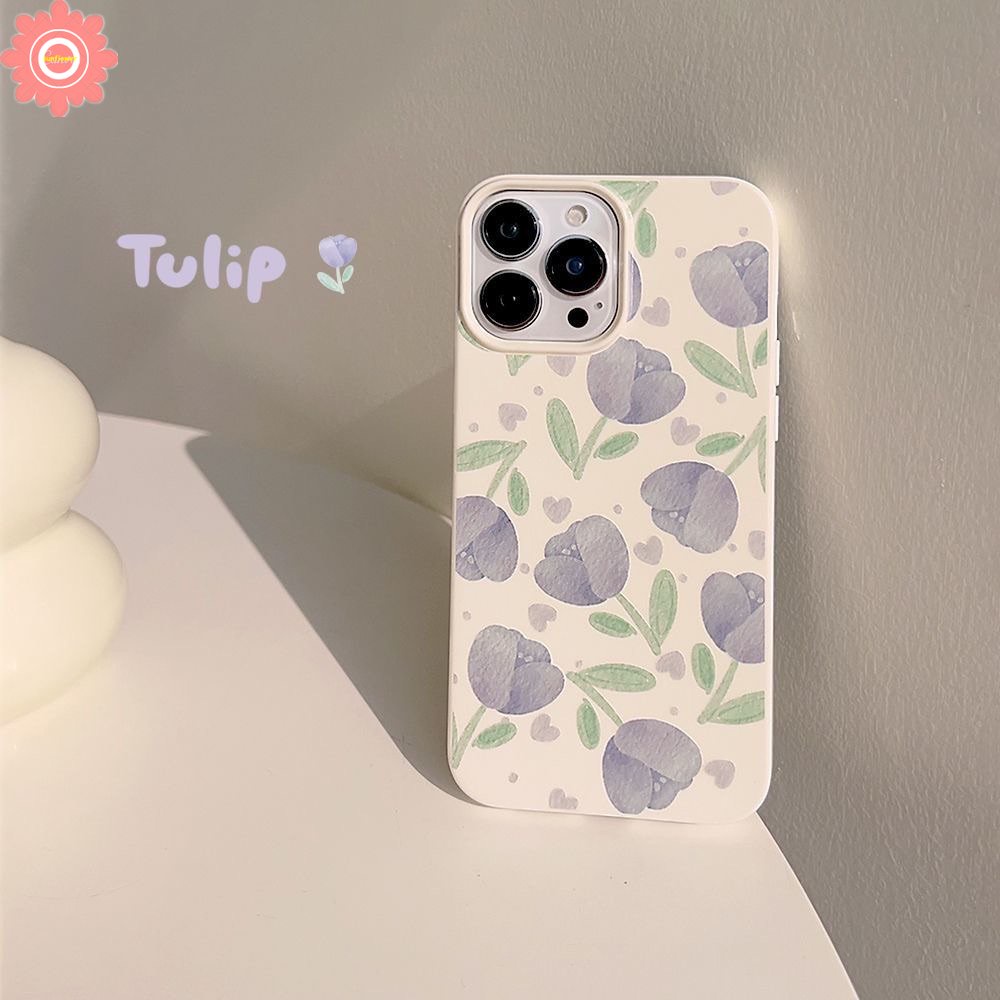 IPHONE Ins Retro Lukisan Minyak Bunga Case Kompatibel Untuk Iphone11 14 12 13 Pro Max 7Plus XR XS X Max 8Plus Se2020Musim Panas Lukisan Minyak Tulip Lembut Tpu Glossy Halus Kembali Penuh Penutup