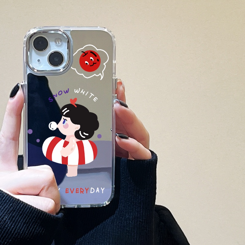 IPHONE Lifebuoy Girl Mirror Phone Case Kompatibel Untuk Iphone11 12 13 14 12Pro 13Pro 14Pro Pro Max XR X XS Max Electroplating Tombol Perlindungan Mirror Cover