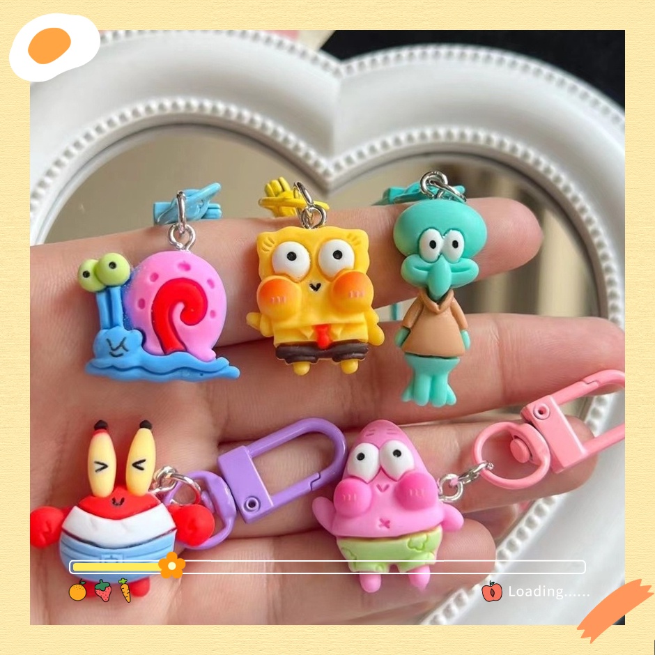 5pcs SpongeBob Gantungan Kunci Lucu Kartun Resin Liontin Untuk Anak Perempuan Patrick Star Ransel Pendant