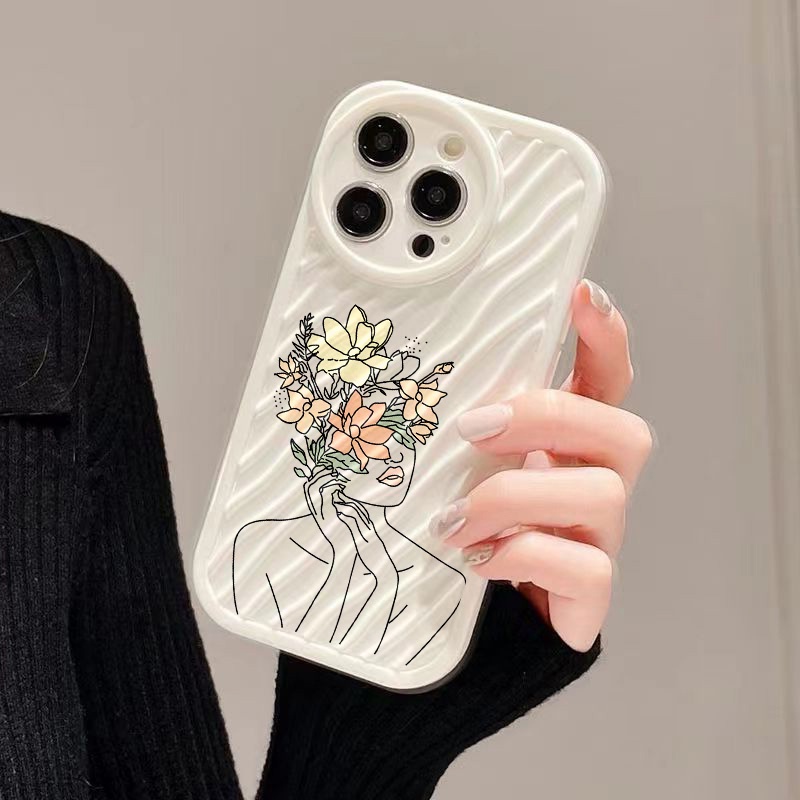 IPHONE Art Flower Girl Water Ripple Phone Case Kompatibel Untuk Iphone11 13 12 14 Pro Max14 Plus XR X XS MAX 7Plus 8Plus 7 8 SE 2020 2022 Sarung Tahan Guncangan