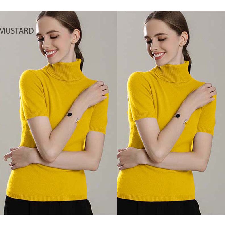 (B122) Short sleeve turtleneck blouse knit Rajut