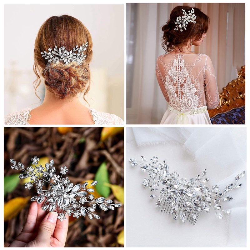 Evild Berlian Imitasi Pernikahan Sisir Rambut Daun Manik Pengantin Headpieces Hair Clip Kristal Bridal Hiasan Kepala Bunga Pernikahan Aksesoris Rambut