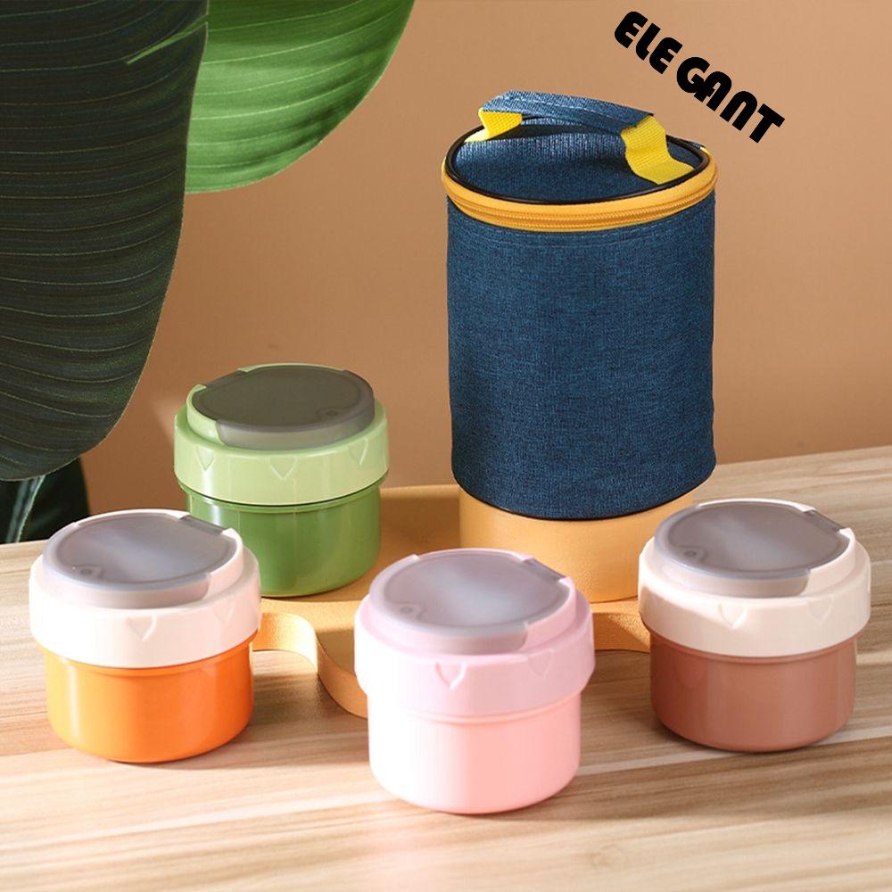 【 ELEGANT 】 Cangkir Sup Portable Anti Bocor Kotak Makan Mini Stainless Steel Inner Dengan Sendok Dapat Dilipat Vacuum Jar