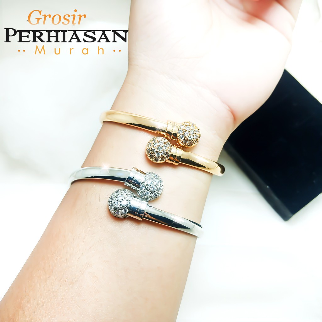 Gelang Bangle 24K Bola Setengah Ring Licin Perhiasan Wanita Grosir Perhiasan Murah