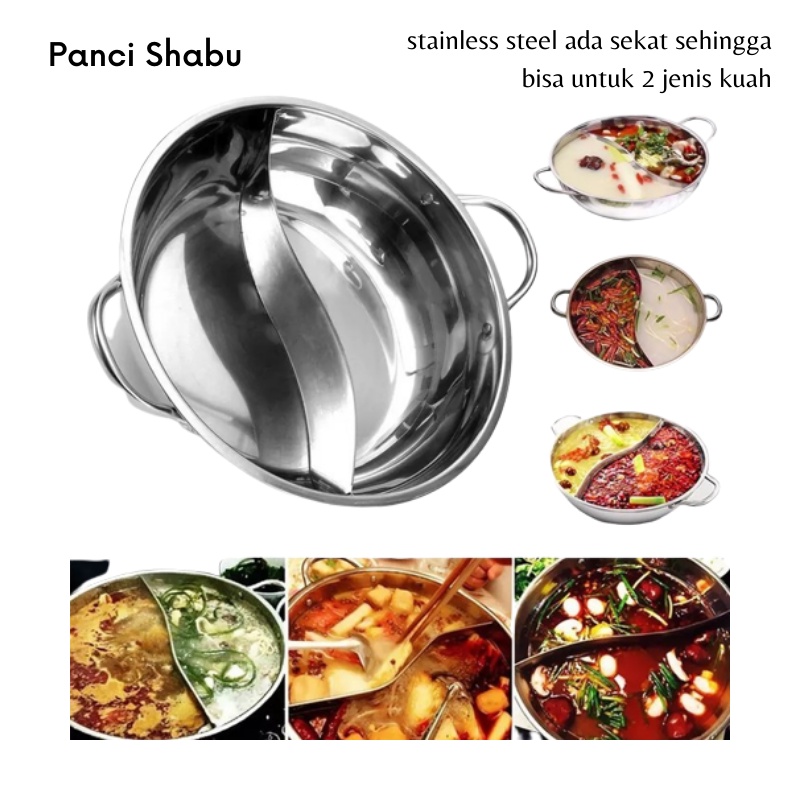 [GOS] D306-Panci Shabu 28 Cm Tutup Kaca - Panci Hotpot Steamboat Sabu 2 Sekat