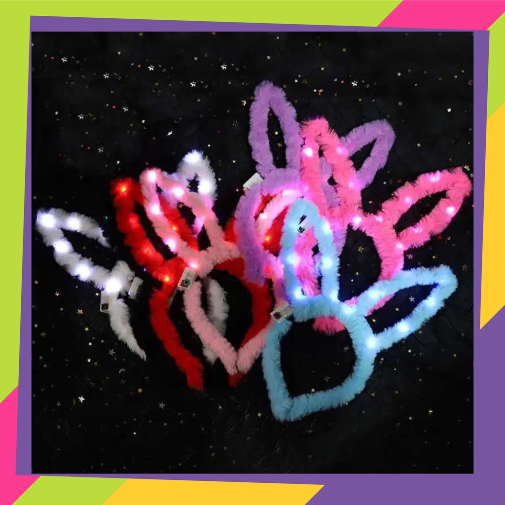 5105 / bando anak tanduk kelinci LED nyala / Bano bulu tanduk kelinci warna