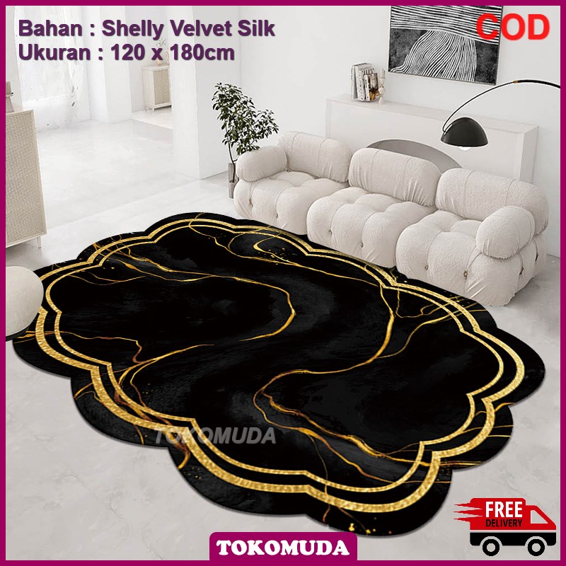 TOKOMUDA COD Karpet Ruang Tamu marble Import Polyster Silk Glossy 120x180 Karpet Import Marble Aesthetic Mengkilat