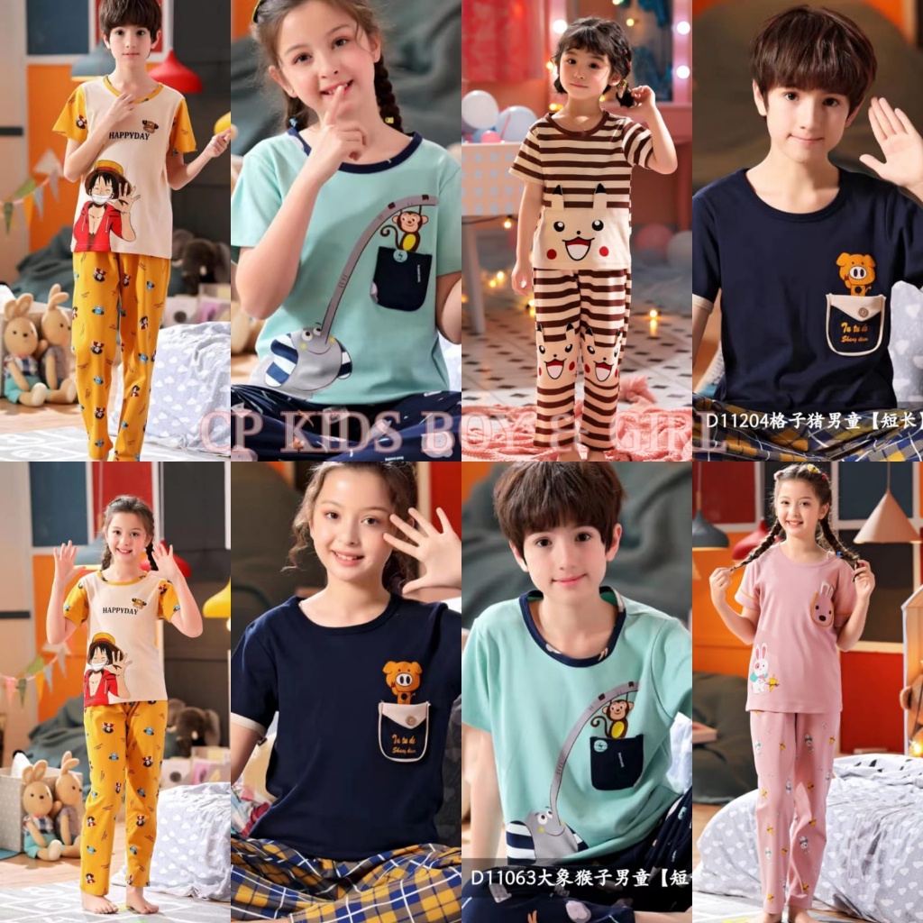 SETELAN CP PIYAMA SET BAJU TIDUR ANAK COUPLE PASANGAN LENGAN PENDEK IMPORT KATUN PREMIUM MOTIF KARAK