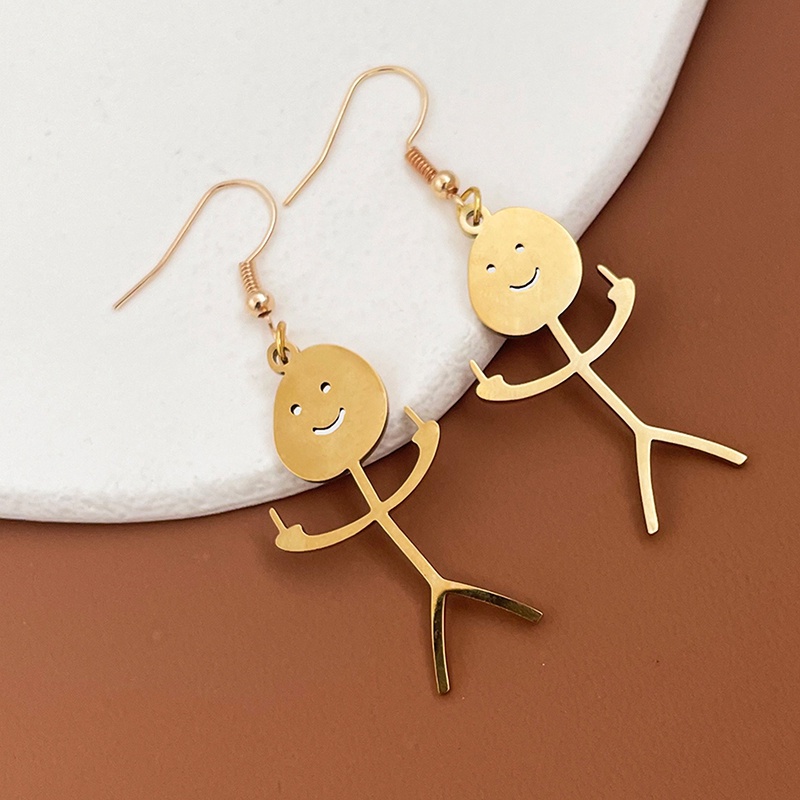 1pasang Stainless Steel Klavikula Lucu Kazuha Goth Pacar Karakter Lucu Doodle Man Earrings