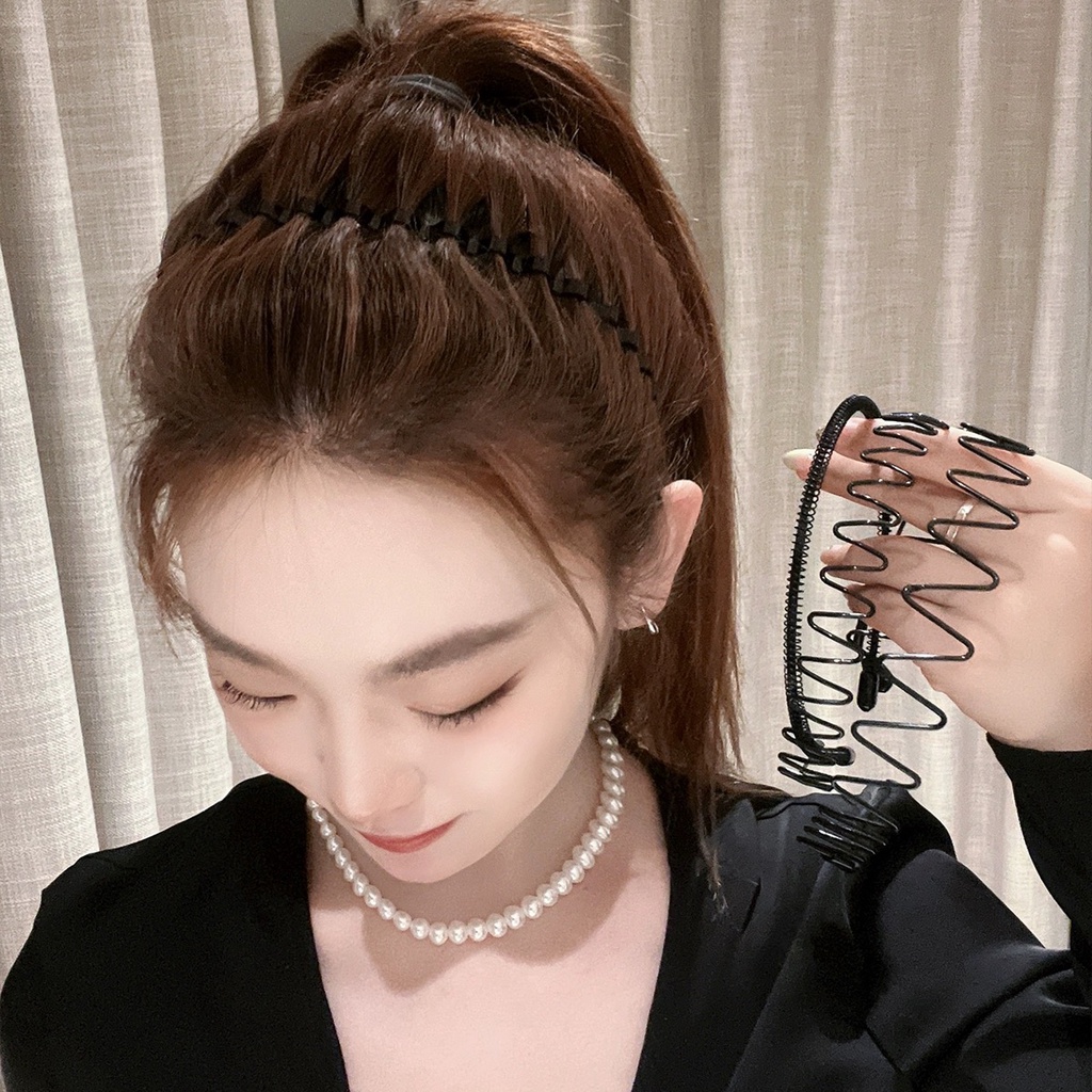 Unisex Hitam Logam Bando Gelombang Sederhana Non Slip Olahraga Rambut Band Aksesoris Rambut Pria Wanita