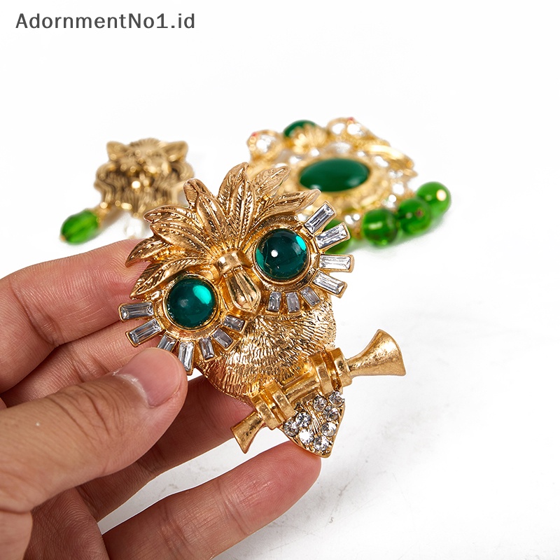 [AdornmentNo1] Vintage wanita berlian imitasi burung hantu singa rumbai bros lencana gaya istana Lady Retro hewan liontin pin aksesoris