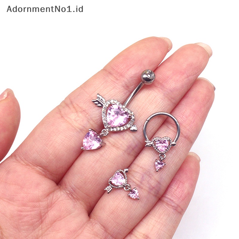 [AdornmentNo1] Bentuk hati pusar cincin Fashion cincin hidung keren Stud tubuh perhiasan Stainless Steel kristal perut kancing dekorasi