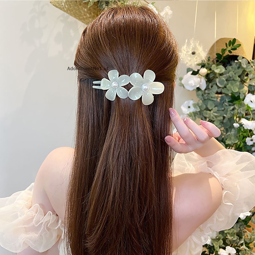 [AdornmentNo1] Tender Double bunga Duckbill klip hiasan kepala mutiara klip akrilik Fashion elegan jepit rambut untuk gadis wanita hiasan perhiasan rambut