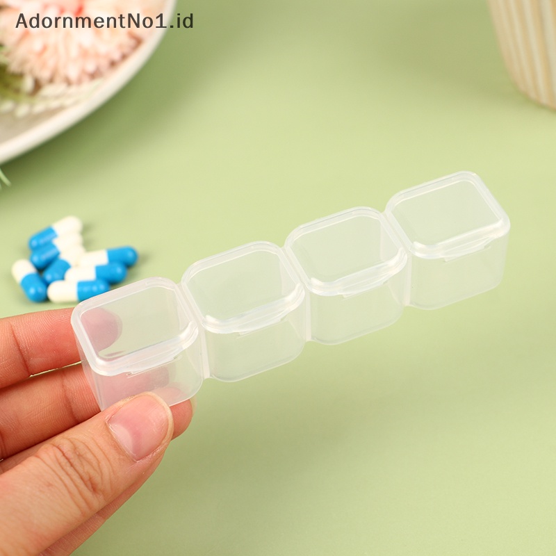 [AdornmentNo1] 4grids Pill Case transparan penyimpanan obat mingguan Tablet Pill Box tempat penyimpanan perhiasan kotak Organizer