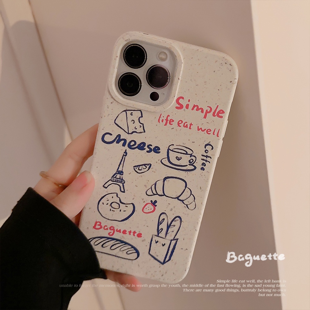 IPHONE Lukisan Tangan Doodle French Breakfast Degradable Ramah Lingkungan Phone Case Cover Untuk Iphone7 8 PLUS X XR XS 11 12 13 14 MINI PRO MAX Se2020