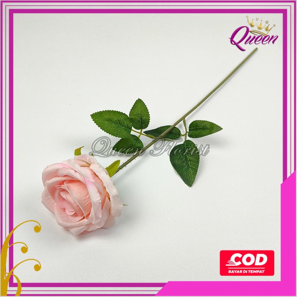 Rose Single Kain - 1 Tangkai Panjang 50 CM Bunga Mawar Satuan Kain Artificial untuk Hiasan Buket Kamar Cafe Rumah Ruang Tamu dan Dekorasi Wedding Pernikahan Pelaminan Murah Import Berkualitas Artifisial